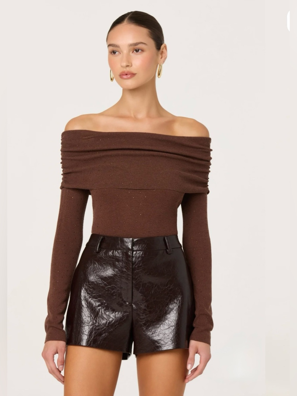ASTR the Label Wynn Faux Leather Shorts Brown XS